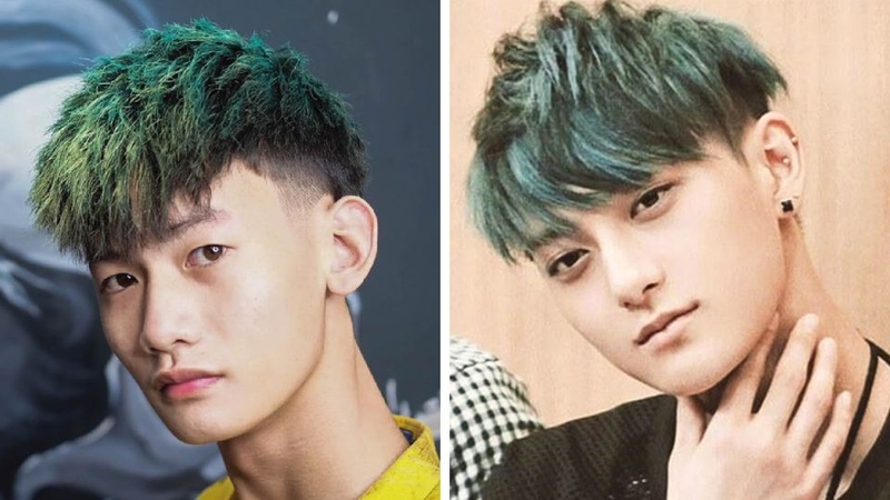 Kiểu tóc layer nhuộm màu xanh rêu