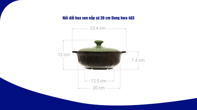 Nồi đất hoa sen nắp sứ 20 cm Dong hwa 403