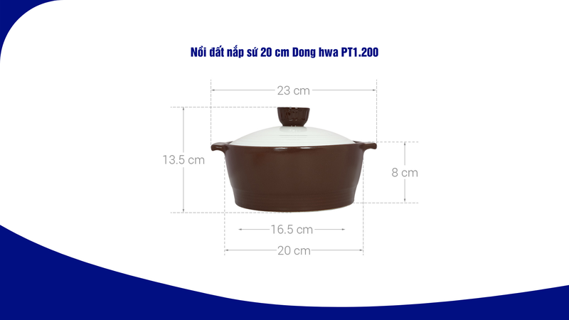 Nồi đất nắp sứ 20 cm Dong hwa PT1.200
