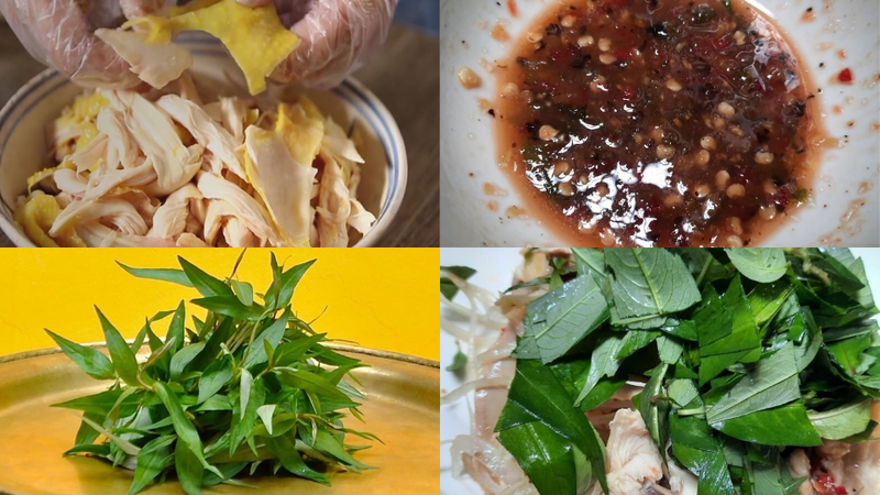 Công thức 1 - Nộm gà xé phay hành tây, rau rămCông thức 1 - Nộm gà xé phay hành tây, rau răm