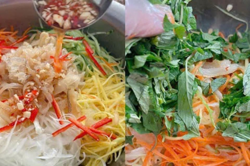 Cho các nguyên liệu đã chuẩn bị vào thau và trộn đều