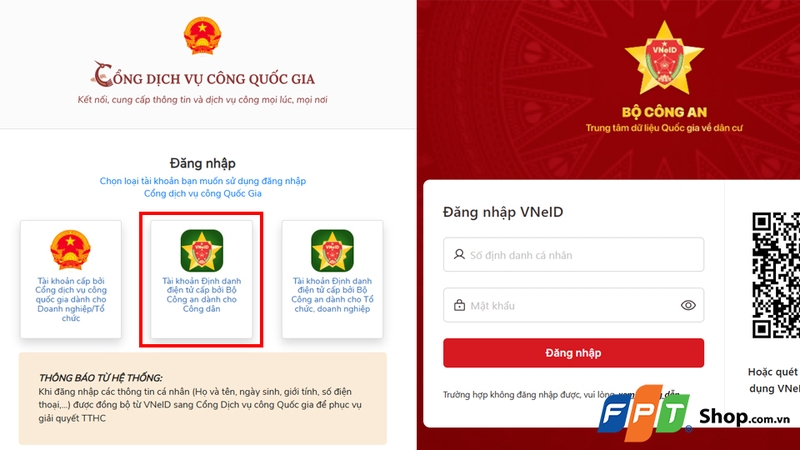 Đăng nhập bằng Tài khoản định danh điện tử (VNeID)