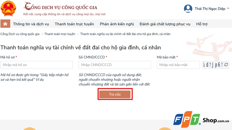 Nhập mã hồ sơ và số CMND/CCCD