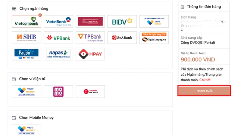 Chọn ngân hàng hoặc ví điện tử phù hợp để thanh toán