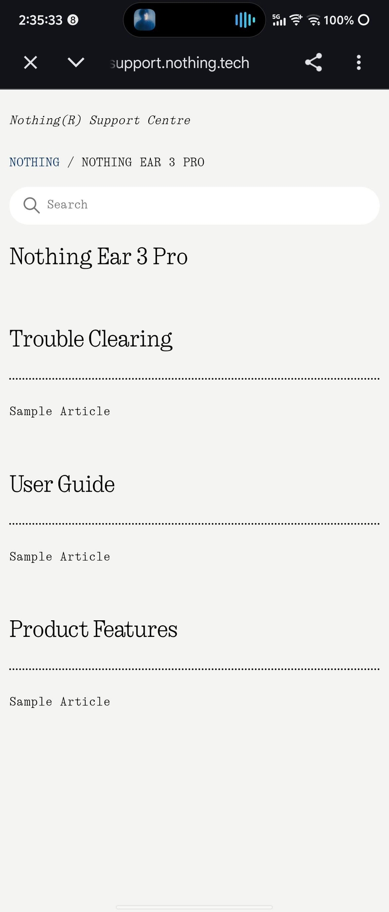 Trang hỗ trợ Nothing Ear 3 Pro từng xuất hiện trên website chính thức của Nothing.
