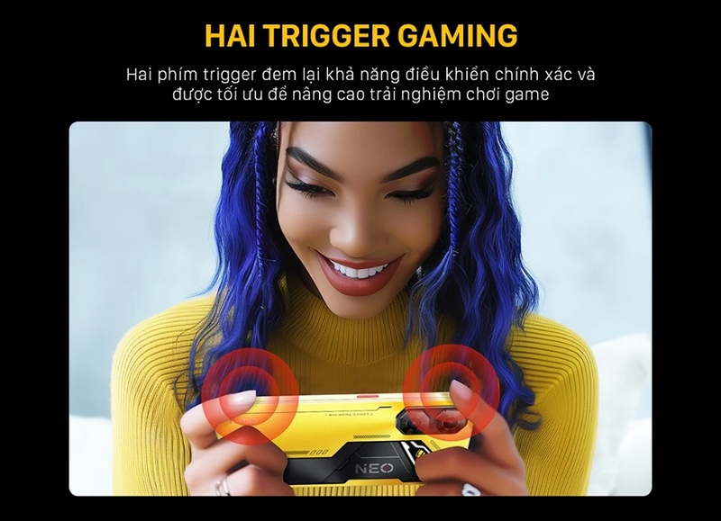 Cạnh bên của máy được thiết kế với hai nút trigger cảm ứng