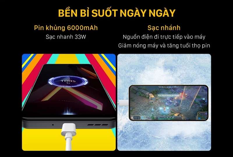 Pin dung lượng khủng và hỗ trợ sạc nhanh