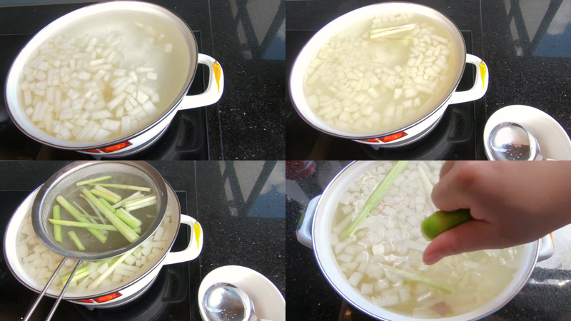 Bước 2: Nấu nước lê với chanh, sả