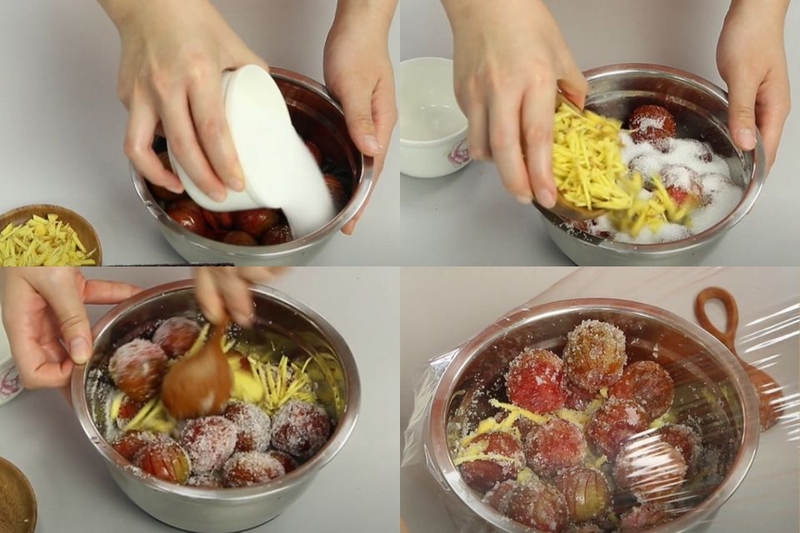 Ướp mận với đường và gừng