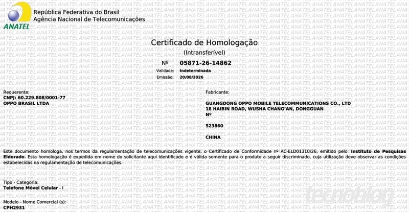 OPPO A7 Pro 5G xuất hiện trong hồ sơ chứng nhận của Anatel tại Brazil.