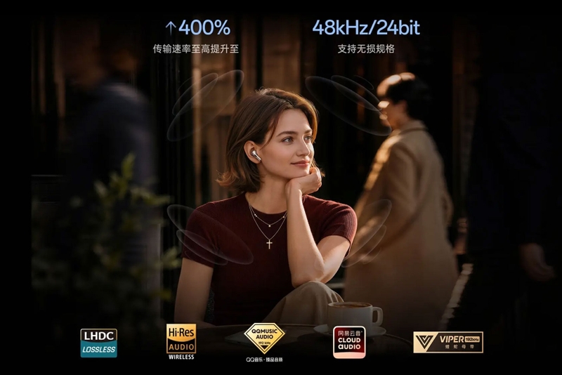 OPPO Enco X4 hỗ trợ âm thanh 48 kHz/24-bit, truyền lossless với tốc độ lên đến 2,3 Mbps.
