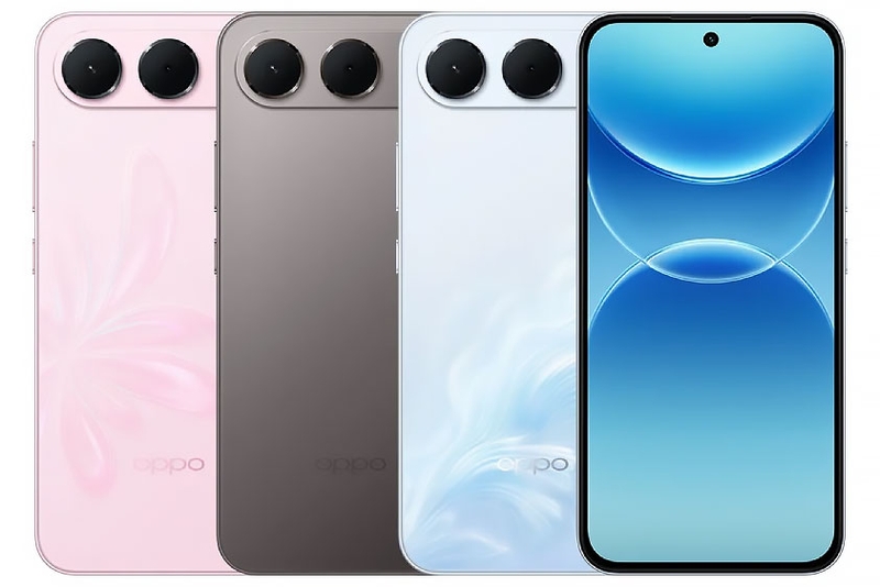 OPPO F35 5G có ba tùy chọn màu Wave Blue, Mist Pink và Titanium Grey.