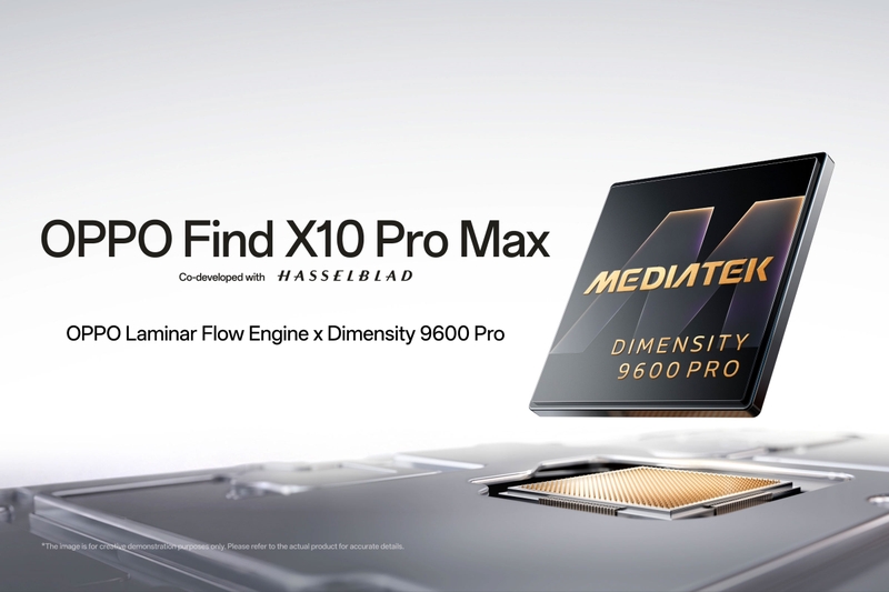 OPPO Find X10 Pro Max kết hợp Dimensity 9600 Pro với Laminar Flow Engine nhằm tối ưu hiệu năng và mức tiêu thụ điện năng.