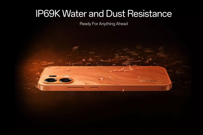 Chuẩn IP69K giúp OPPO K14 Plus tăng khả năng chống bụi và chịu tia nước áp lực cao.