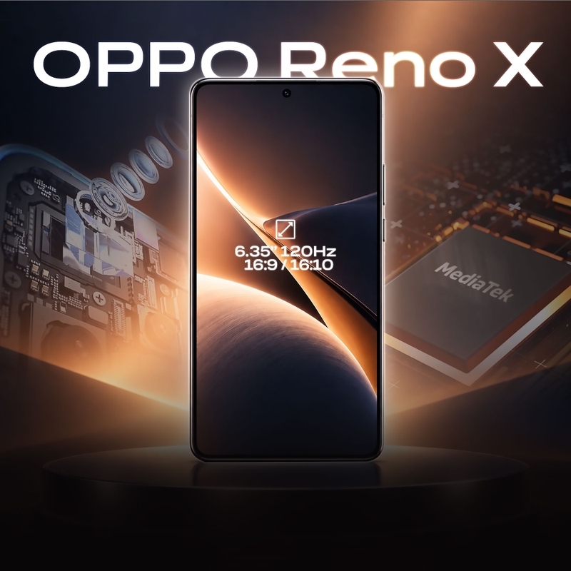 OPPO Reno X với màn hình rộng tỷ lệ 16:9, viền mỏng ở cả bốn cạnh.