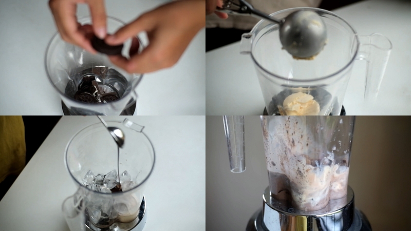 Cho 5 chiếc bánh Oreo vào máy xay sinh tố
