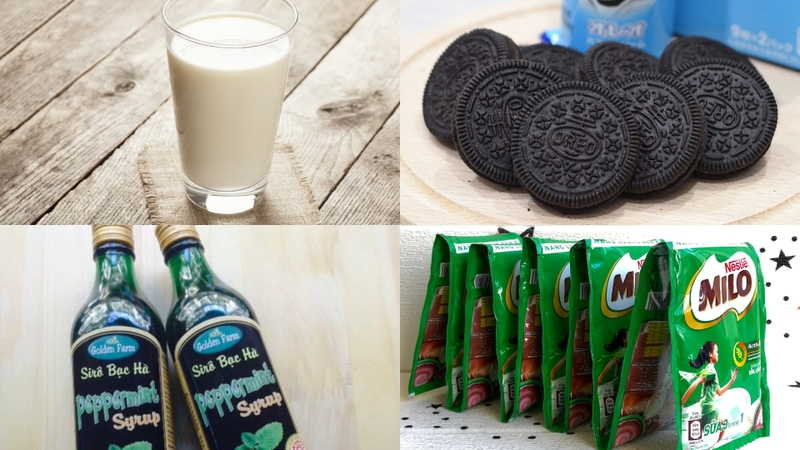 Nguyên liệu và dụng cụ làm Oreo bạc hà đá xay
