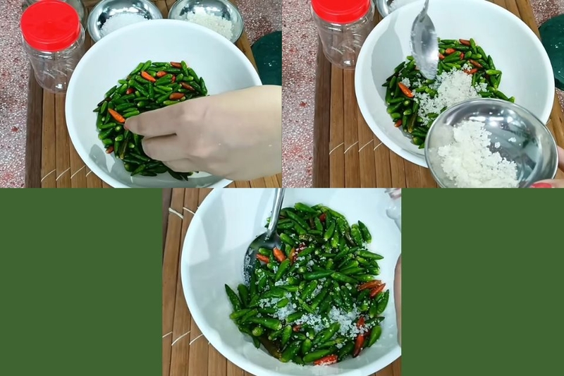 Rắc muối lên bề mặt ớt