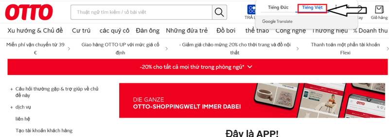 Ứng dụng OTTO Österreich chủ yếu phục vụ thị trường Áo