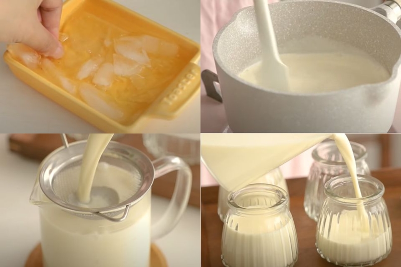 Đun hỗn hợp kem, sữa, đường, gelatin