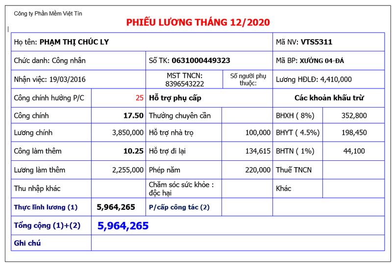 Thông tin cần có trong payslip là gì?