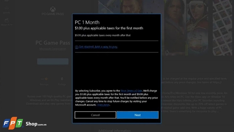 Click vào Get started! And a way to pay để thêm thẻ thanh toán