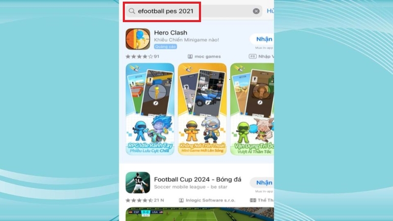 Vào App Store tìm game eFootball PES 2021