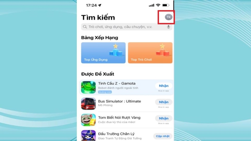 Nhấn vào biểu tượng tài khoản