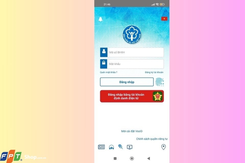 Giao diện đăng nhập vào VssID