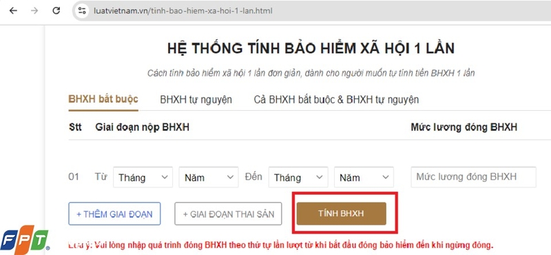 Phần mềm tự tính bảo hiểm xã hội 1 lần