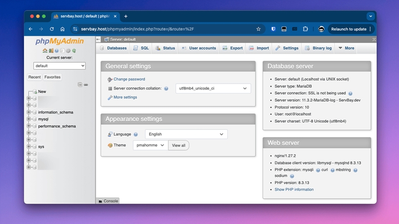 phpMyAdmin thực hiện mọi tác vụ liên quan đến MySQL và MariaDB