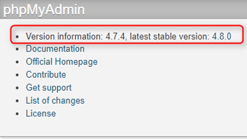 Cập nhật phiên bản phpMyAdmin mới hơn để sử dụng hiệu quả