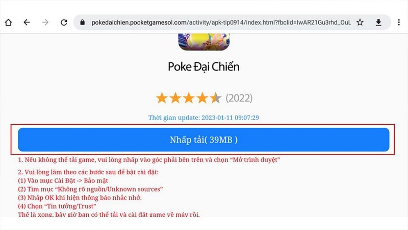 Hướng dẫn tải Pokemon Đại Chiến trên Android