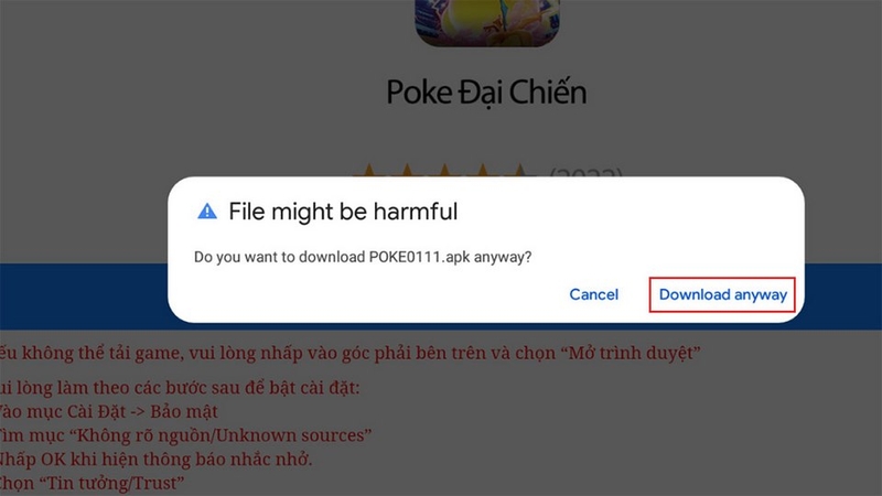 Xác nhận bước tải game xuống