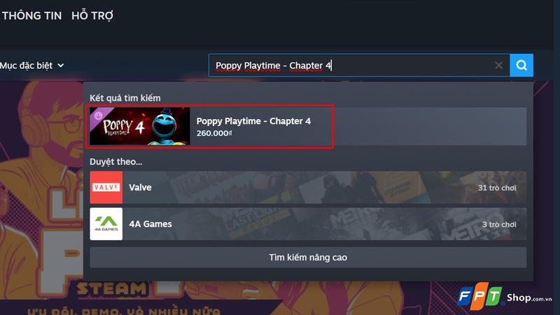 Gõ tên game trên thanh tìm kiếm