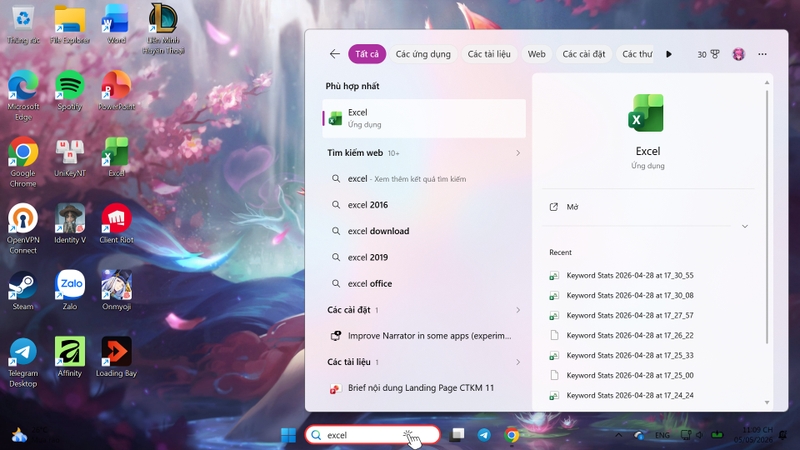 Nhập từ khóa Excel để tìm ứng dụng