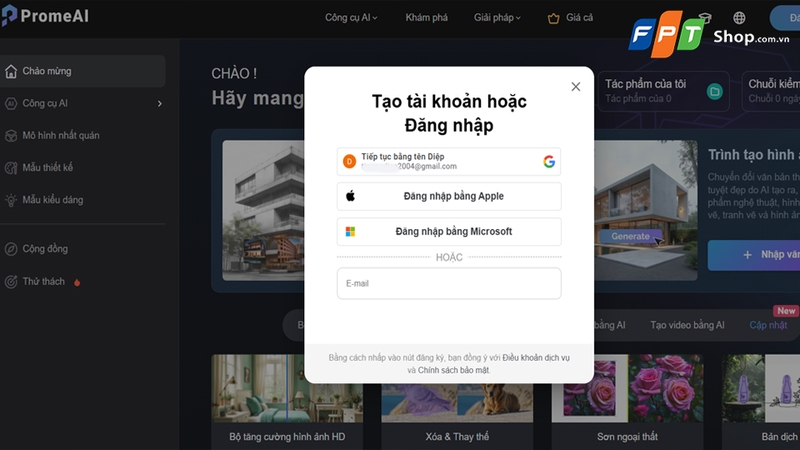 Có thể lựa chọn đăng ký một tài khoản mới nhanh chóng qua email