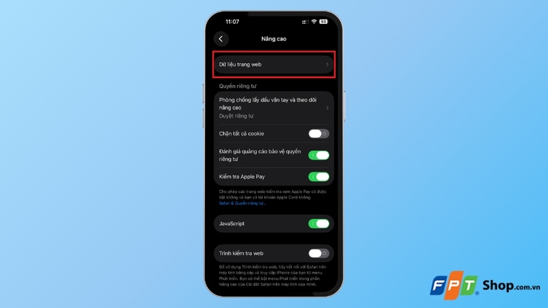 chọn Dữ liệu trang web