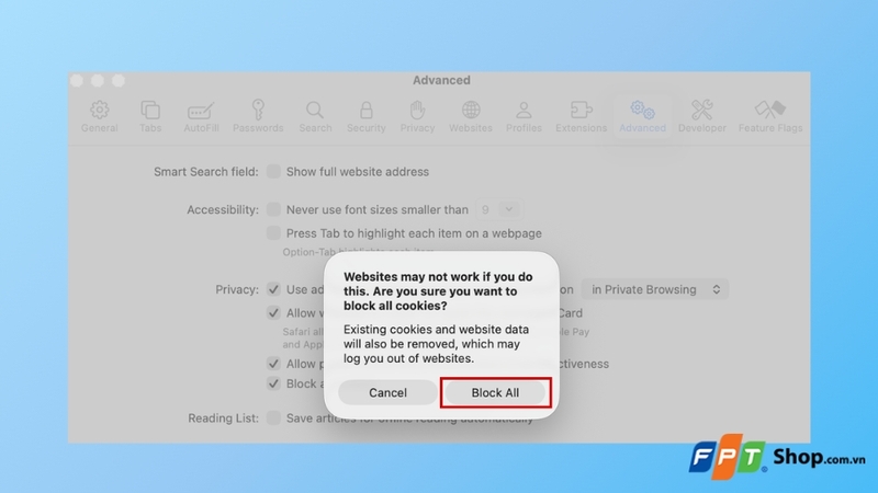 Cách chặn cookie trên Safari máy Mac