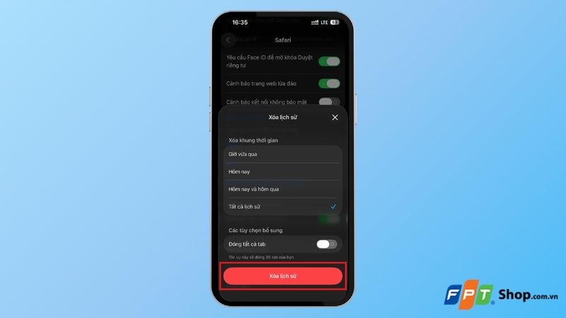 Xóa toàn bộ lịch sử cookie và dữ liệu duyệt web trên iPhone
