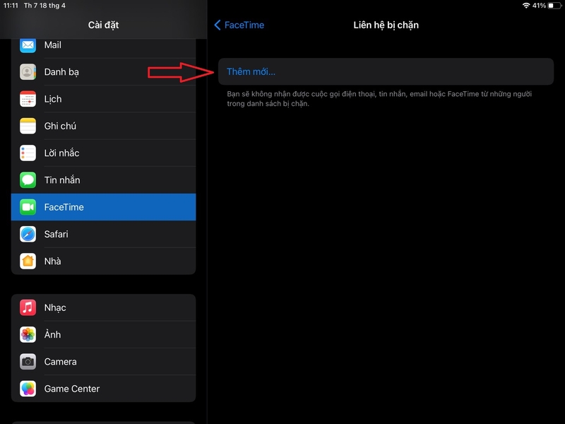 quản lý cuộc gọi FaceTime trên iPad 7