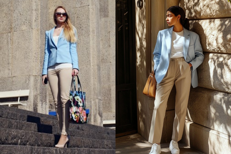 Phối với áo màu xanh dương pastel