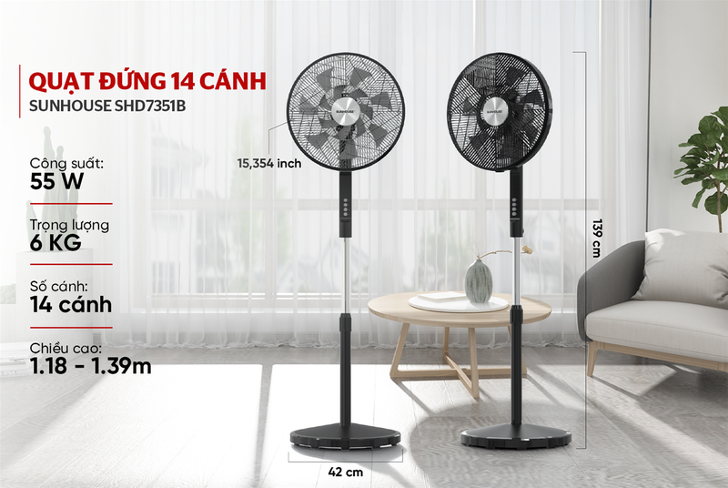 Quạt đứng Sunhouse 14 cánh SHD7351B - hình 1