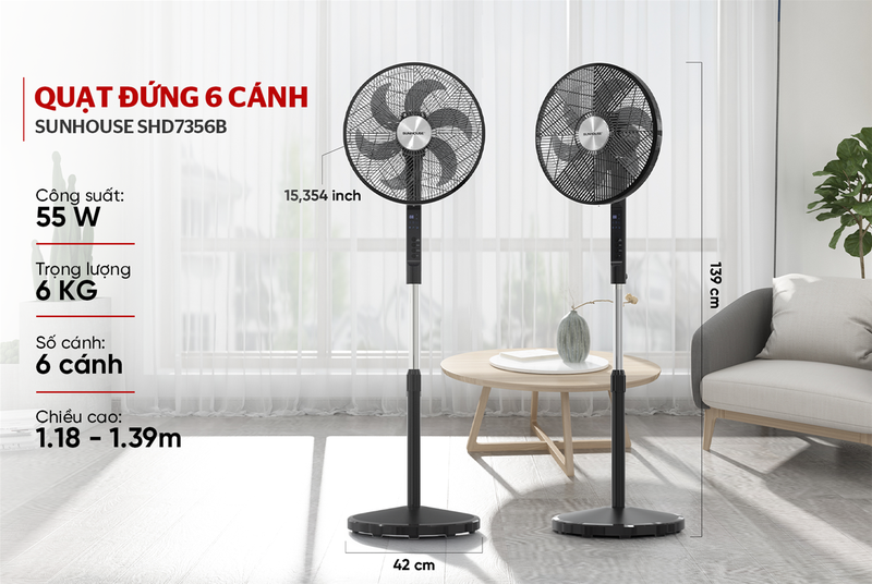 Quạt đứng Sunhouse 6 cánh SHD7356B - hình 1