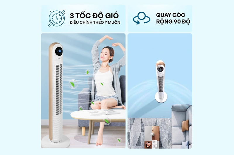 Quạt tháp với chế độ gió và góc quay linh hoạt