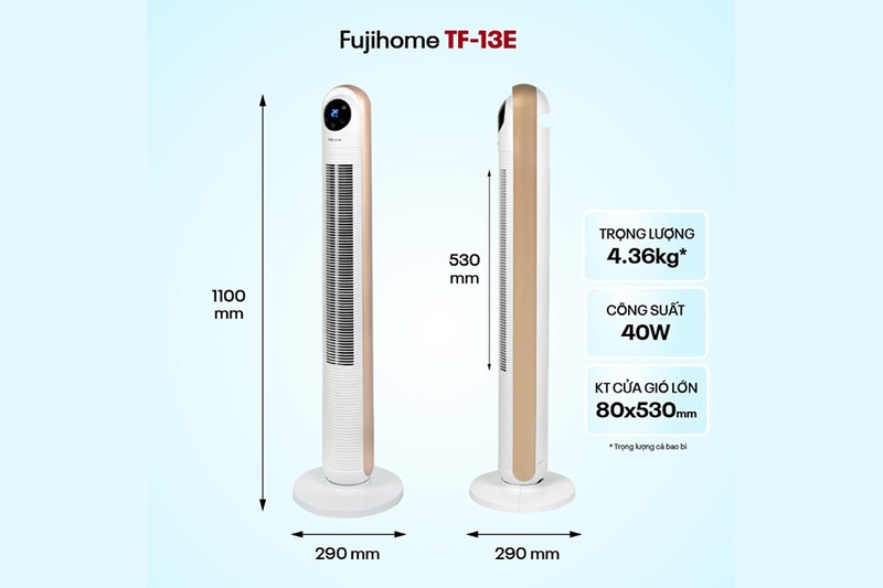 Quạt tháp điện tử Fujihome TF-13E không cánh an toàn và hiện đại