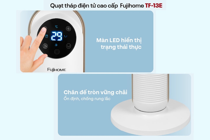 Quạt tháp điện tử Fujihome TF-13E với màn hình LED hiện đại