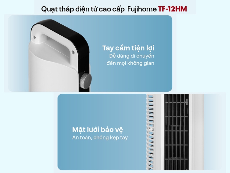 Quạt tháp Fujihome TF-12HM với thiết kế hiện đại và bền bỉ