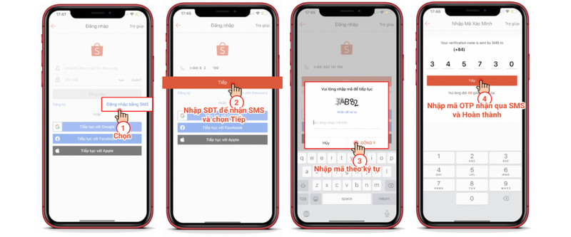 Đăng nhập Shopee bằng tin nhắn SMS