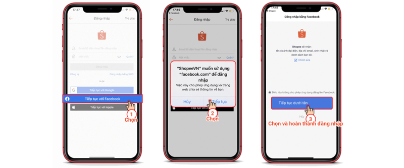 Đăng nhập Shopee bằng tài khoản Facebook